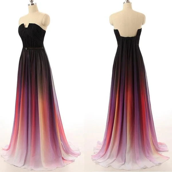 Robe de bal longue multicolore en mousseline de soie ombrée | Robe de soirée longue | Robe de demoiselle d'honneur Dip Dye