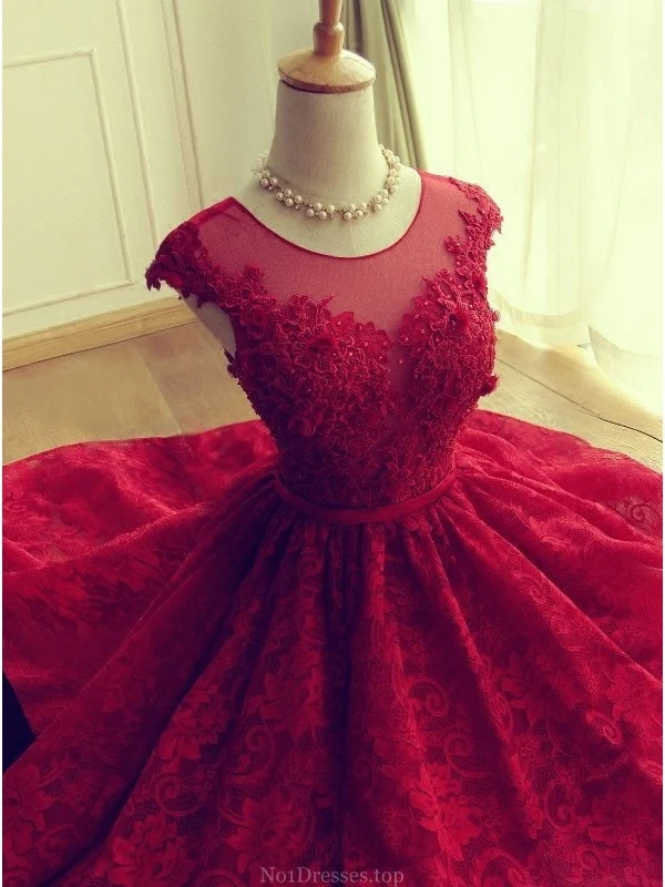 Robe de bal courte vintage en dentelle rouge Robes formelles