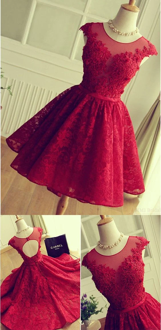 Robe de bal courte vintage en dentelle rouge Robes formelles