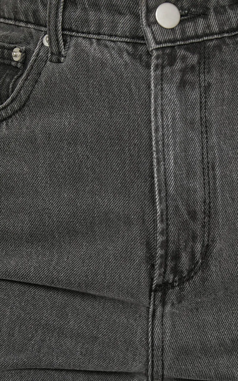 Emman Jeans - High Waisted Cotton Wide Leg Denim Jeans in Washed Black