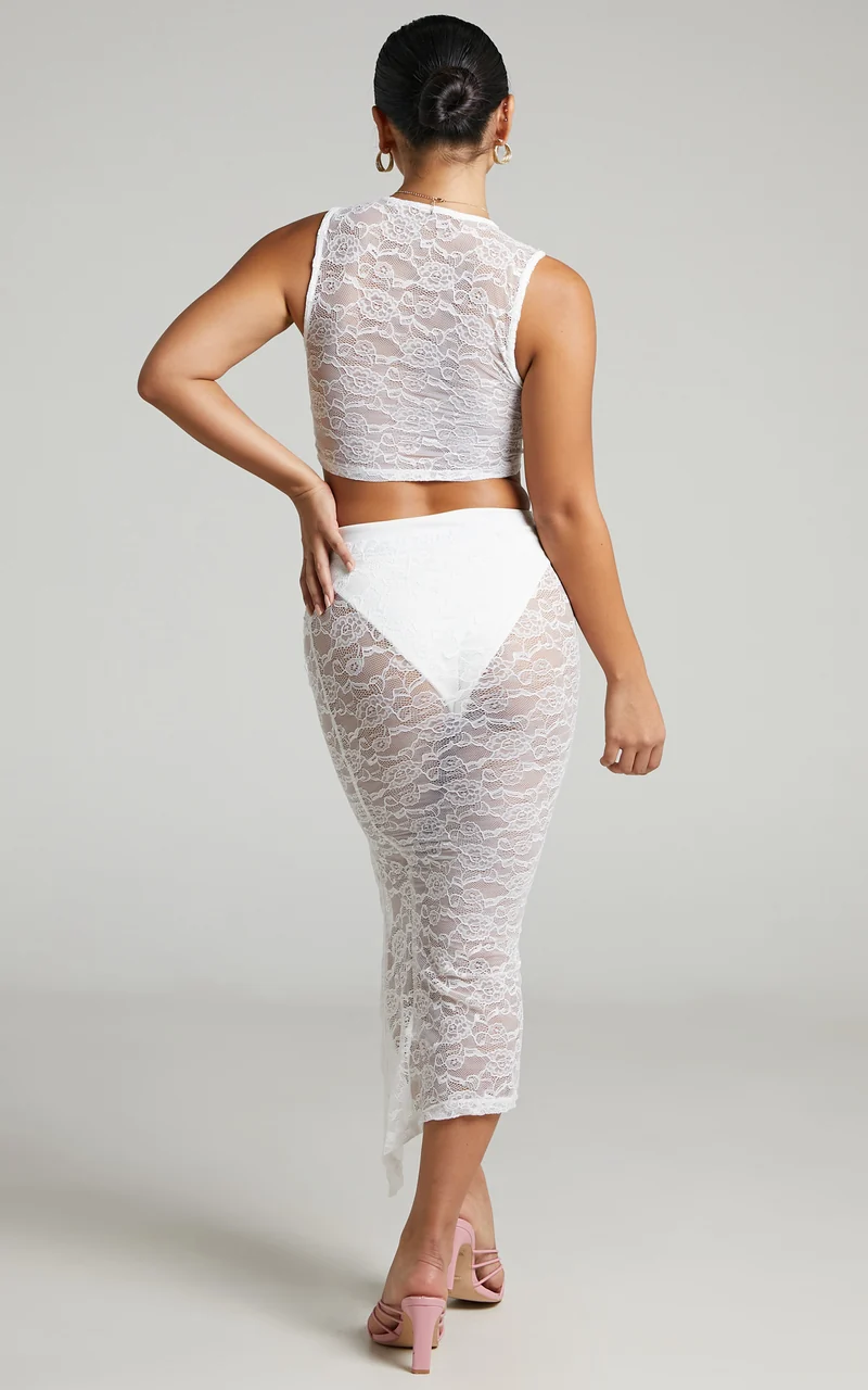 Lioness - Mayfair Lace Midi Skirt in White