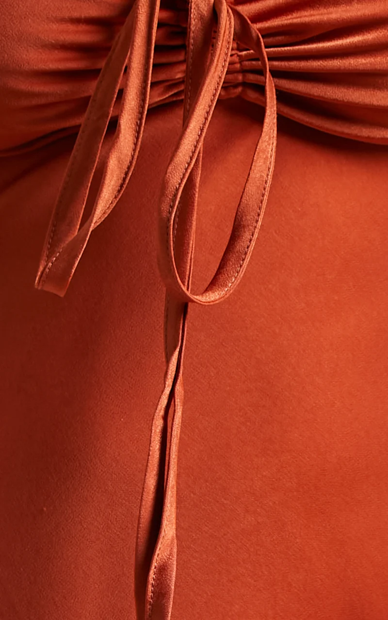 Nicholla Midi Dress - Ruched Front Angel Sleeve Slip Dress in Copper