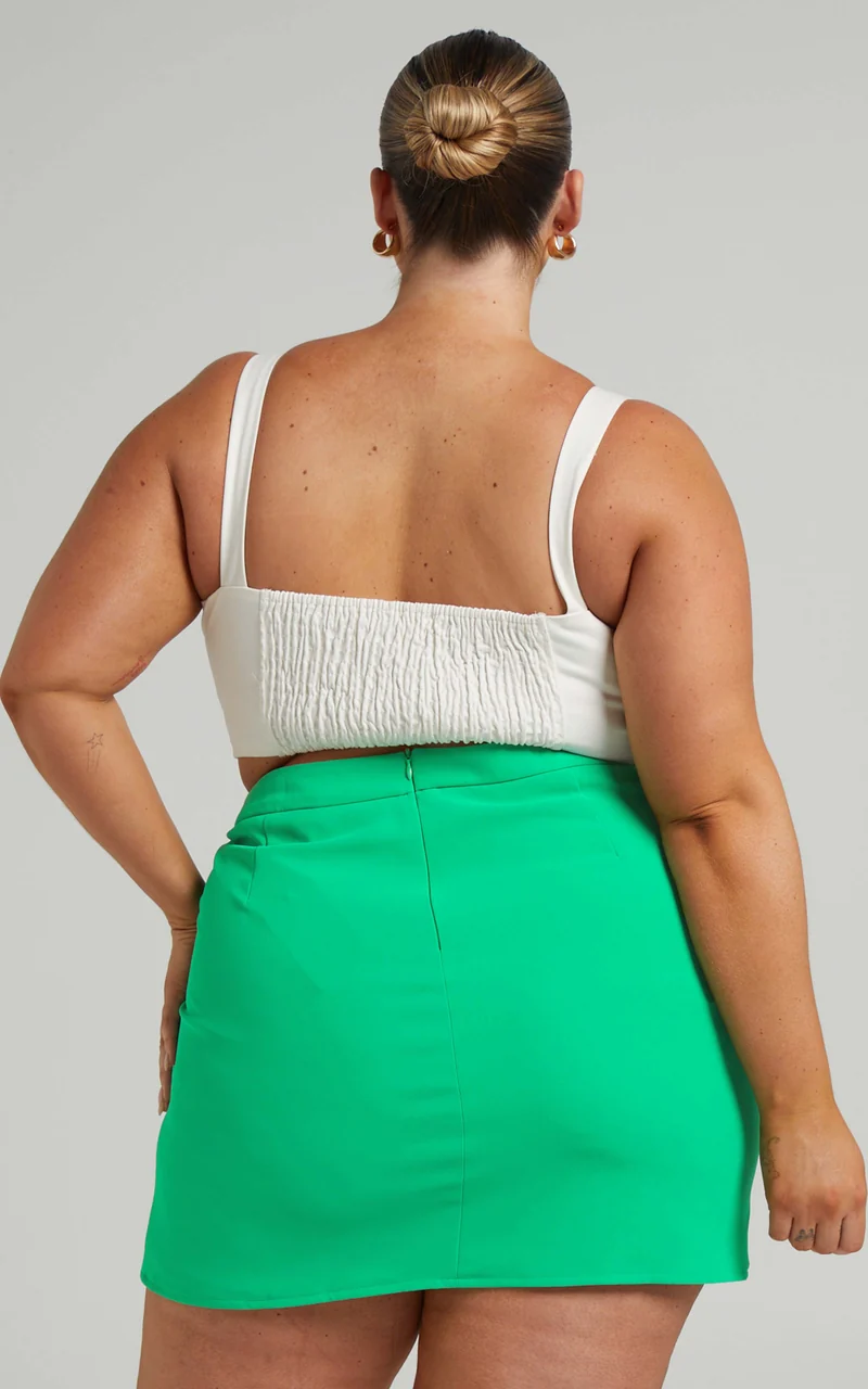 Evelenna Mini Skirt - High Waisted Split Skirt in Green