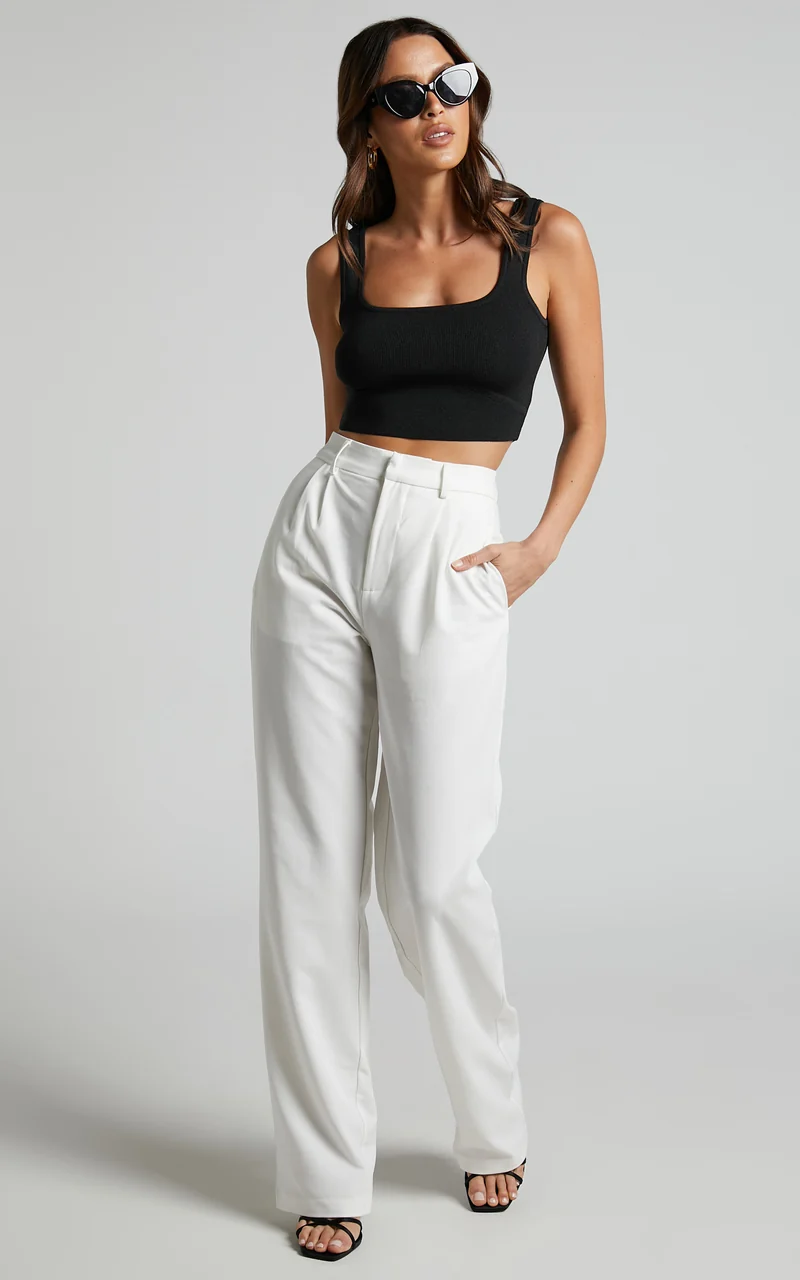 Lorcan Pants - High Waisted Tailored Pants in White