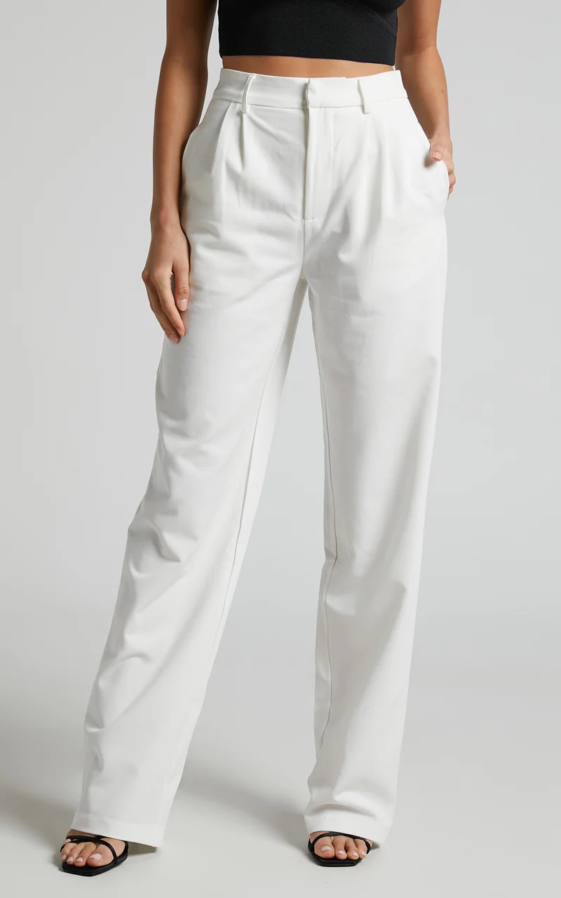Lorcan Pants - High Waisted Tailored Pants in White