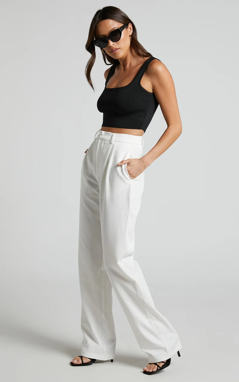 Lorcan Pants - High Waisted Tailored Pants in White