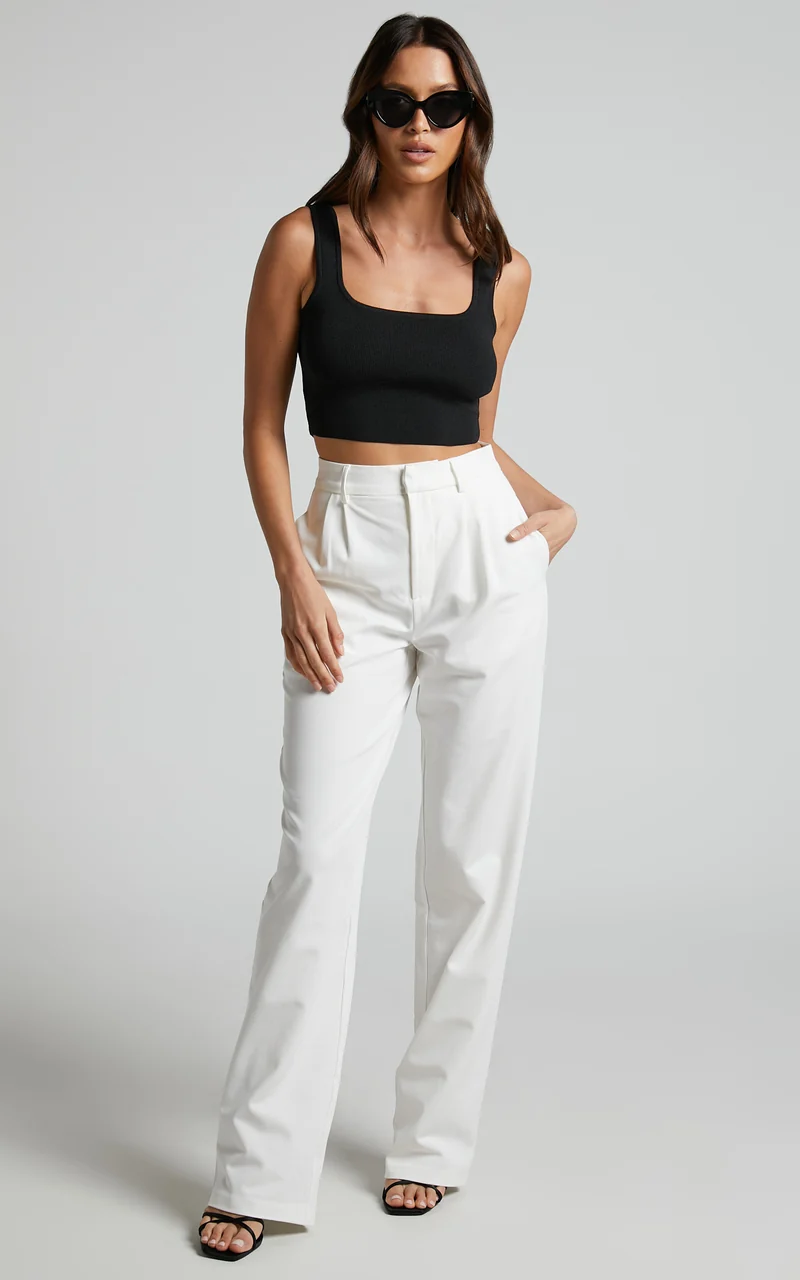 Lorcan Pants - High Waisted Tailored Pants in White