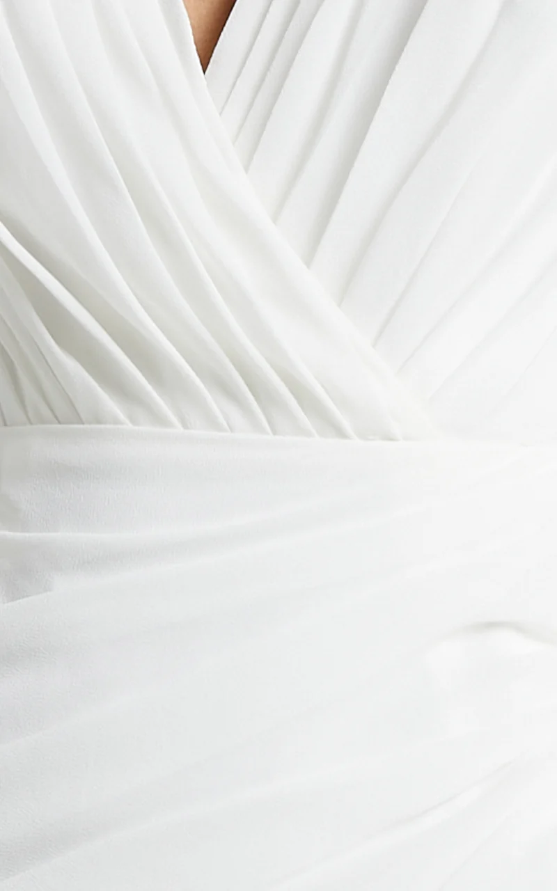 Can I Be Your Honey Mini Dress - Plunge Balloon Sleeve Dress in White