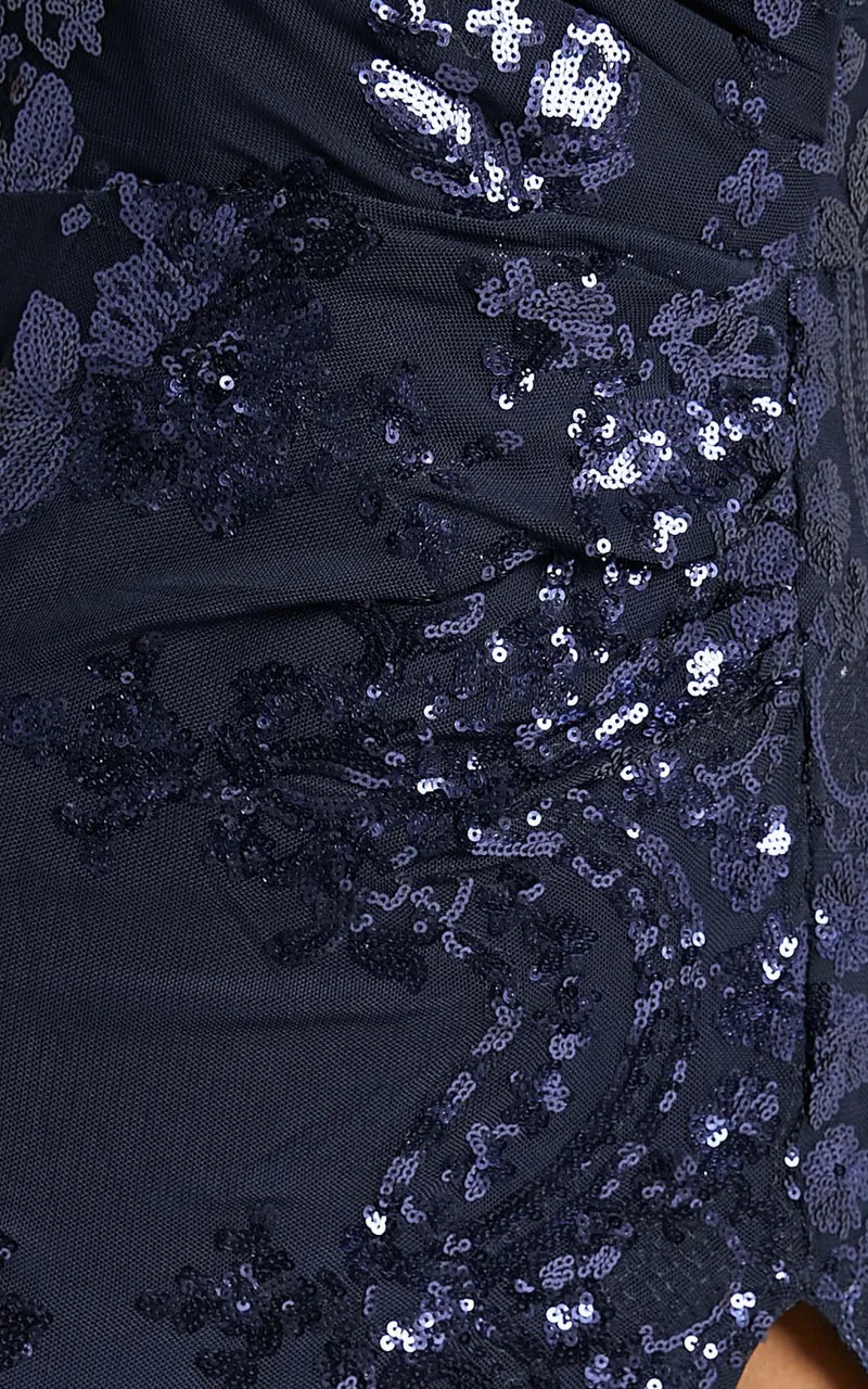 Out Till Dawn Maxi Dress - Thigh Split Dress in Navy Sequin
