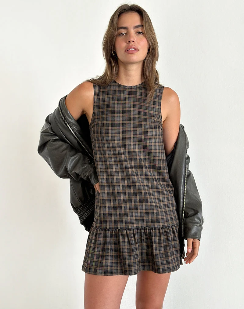 Samana Babydoll Mini Dress in Check Dark Brown (Mini robe à carreaux pour bébé)