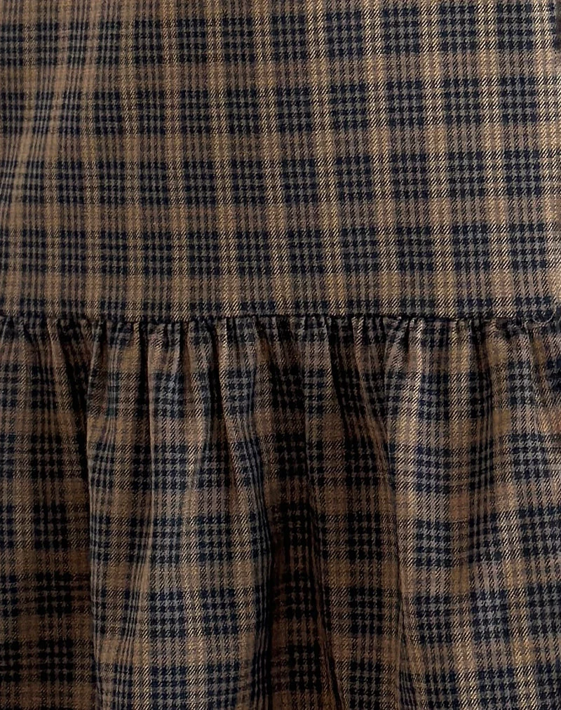 Samana Babydoll Mini Dress in Check Dark Brown (Mini robe à carreaux pour bébé)
