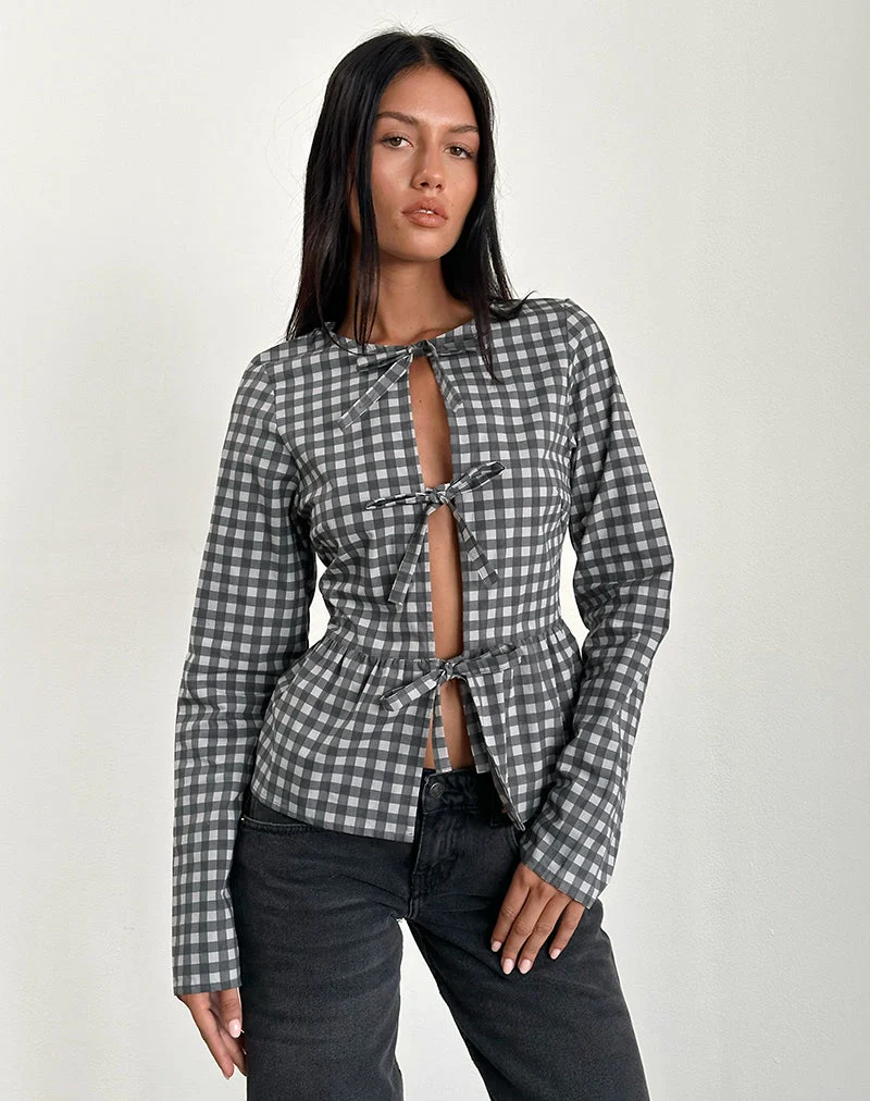 Bertaria Long Sleeve Top in Tonal Gingham Black and Grey (Top à manches longues Bertaria en vichy ton sur ton noir et gris)