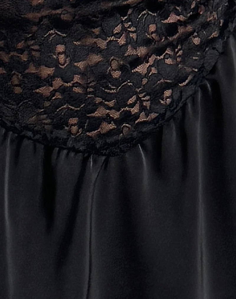 Alunan Slip Dress en satin et dentelle noir