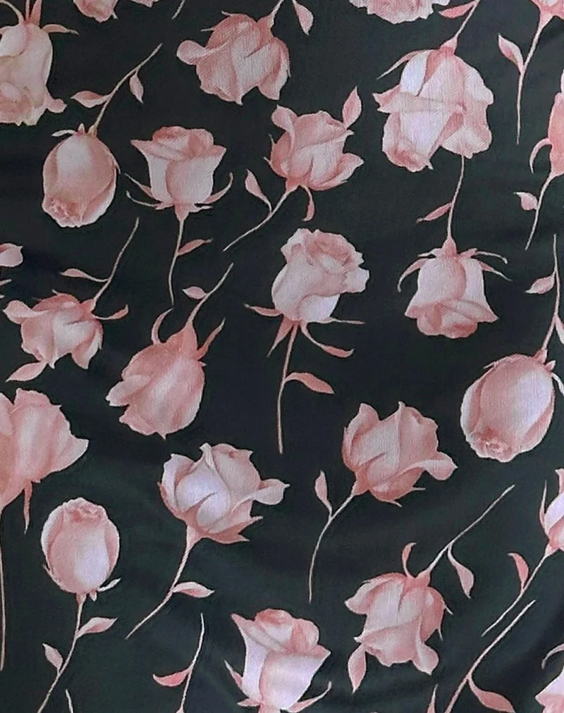 Robe midi Gabriela, Falling Rose Jet Black