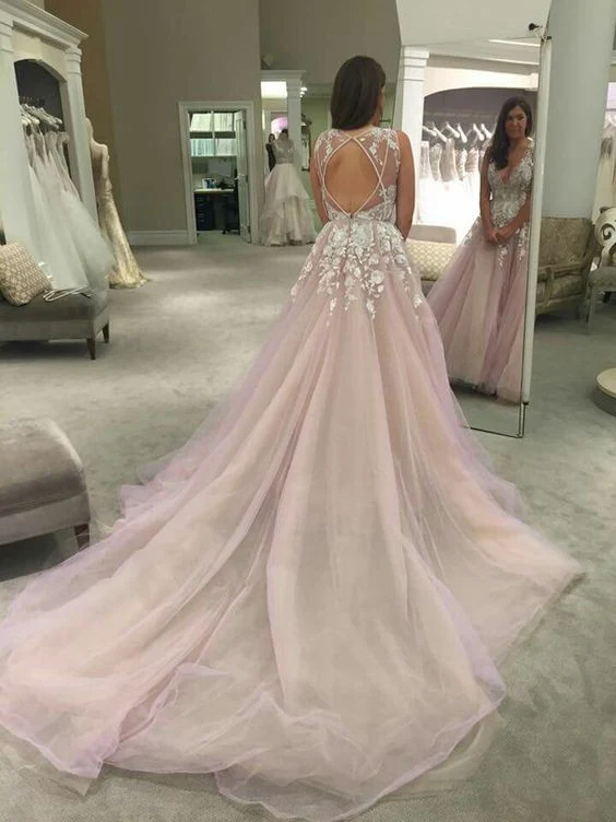 Robe de mariée princesse en Tulle, dos nu, avec traîne longue, WS026