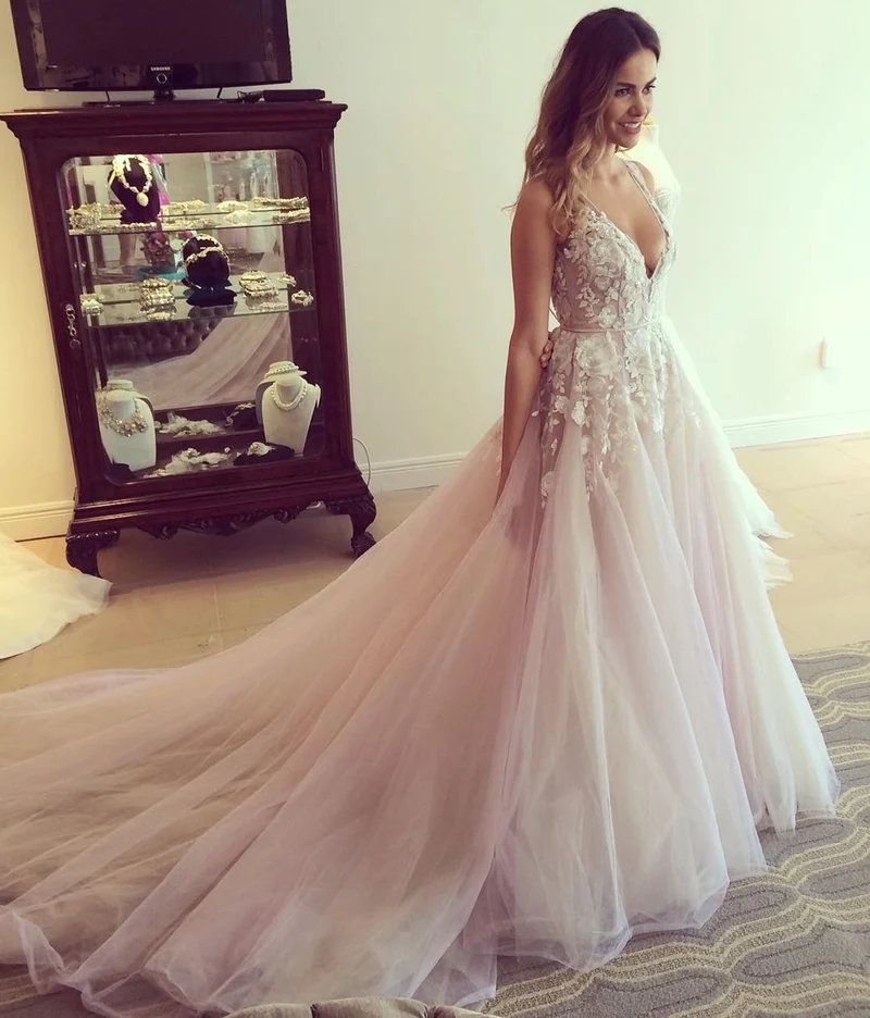 Robe de mariée princesse en Tulle, dos nu, avec traîne longue, WS026