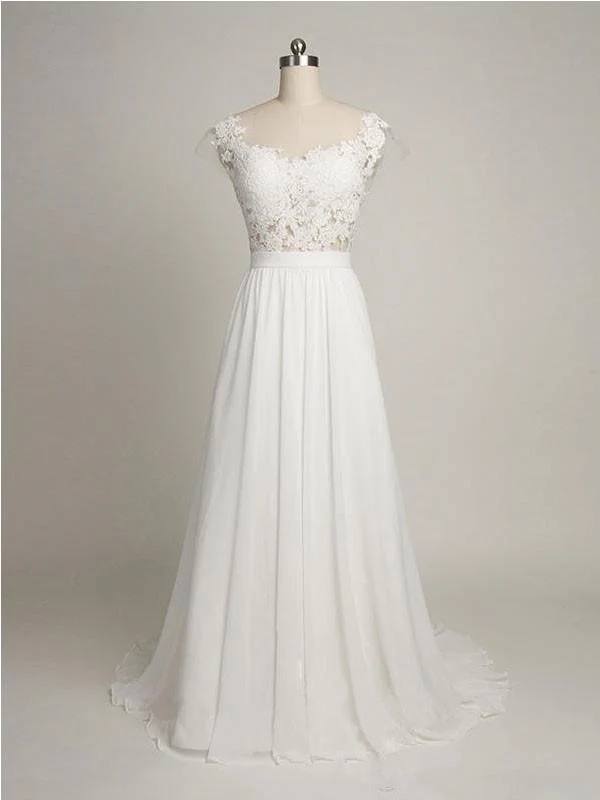 Voir à travers la dentelle Top A-Line robe de mariée de plage en mousseline de soie