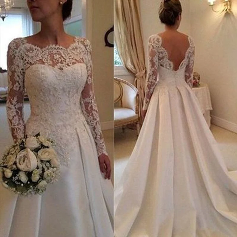 Robe de mariée à manches longues Robe de mariée en dentelle Robe de mariée à dos bas Robe de mariée unique WS021