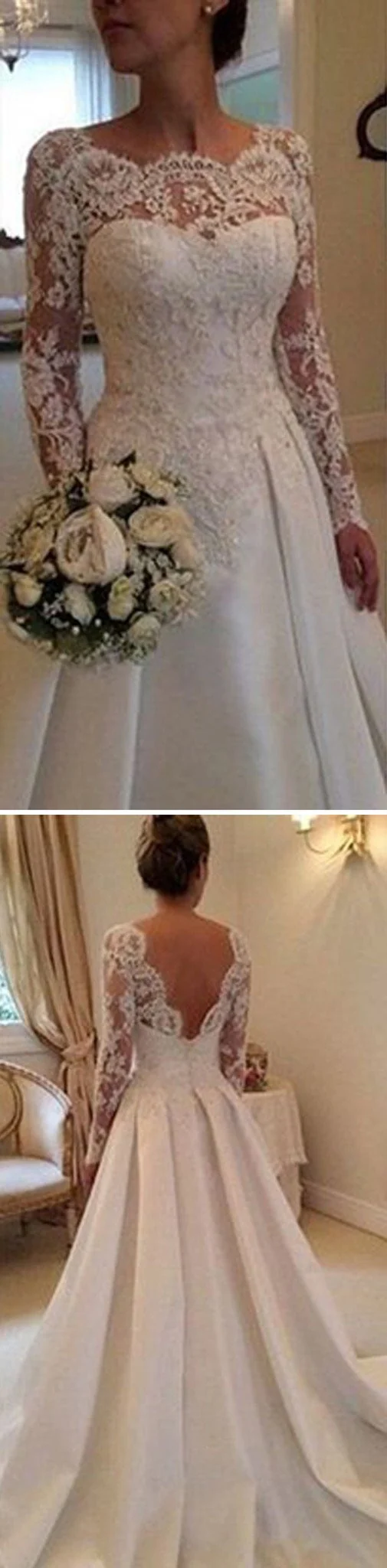 Robe de mariée à manches longues Robe de mariée en dentelle Robe de mariée à dos bas Robe de mariée unique WS021