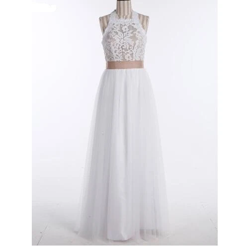 Voir à travers licou dentelle haut transparent dos nu robe de mariée Boho