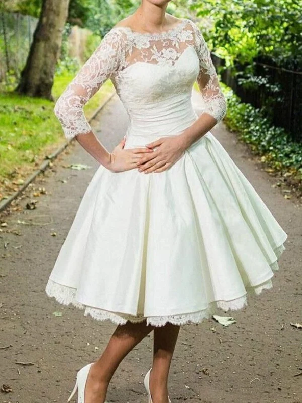 Robes de mariée longueur thé avec manches, robes de mariée style vintage des années 1950, WD006