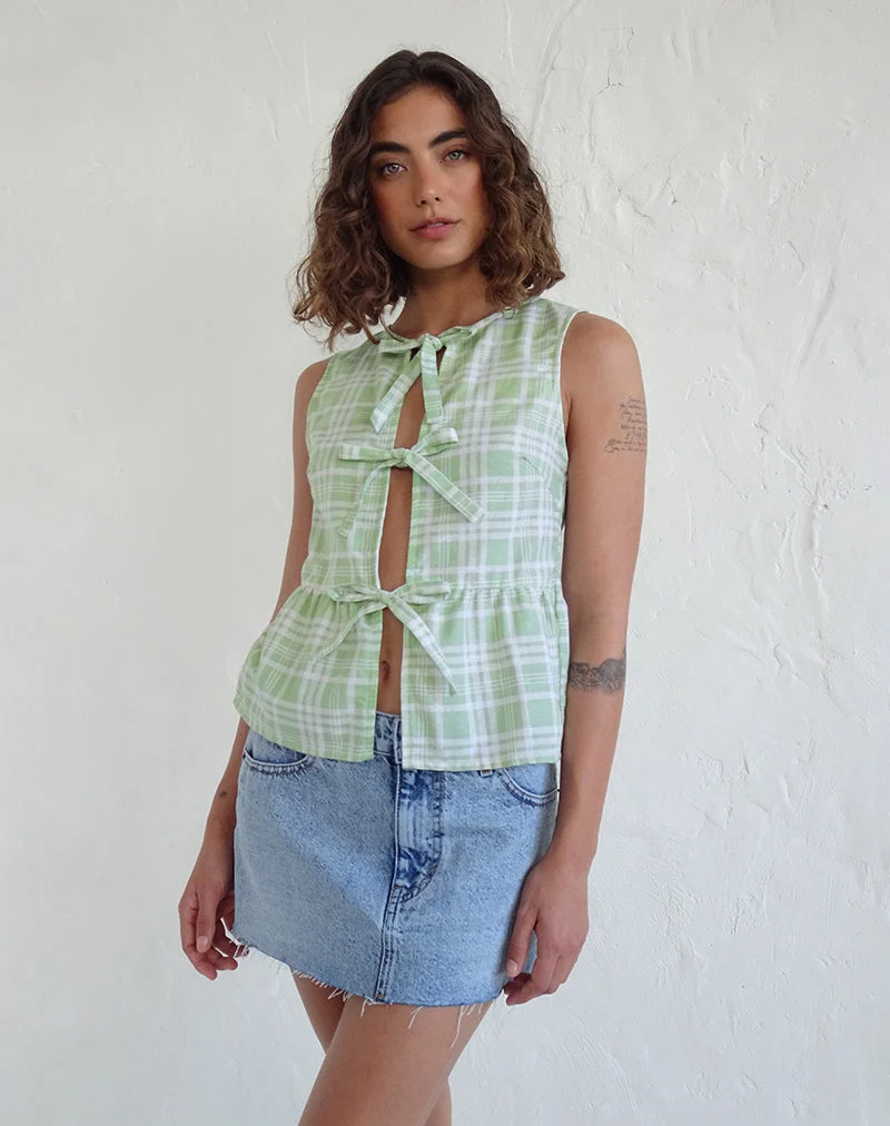 Kayvata Tie Front Top in Table Cloth Neo Mint (nappe à nouer)
