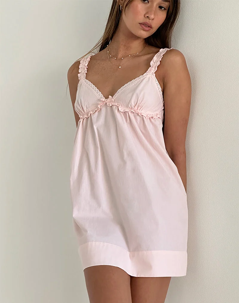 Melda Tea Mini Dress in Poplin Light Pink