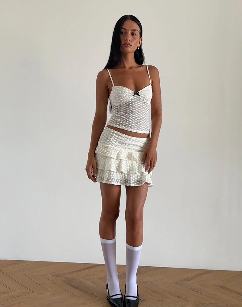 Top Cami Grafika en dentelle ivoire Heart Lace