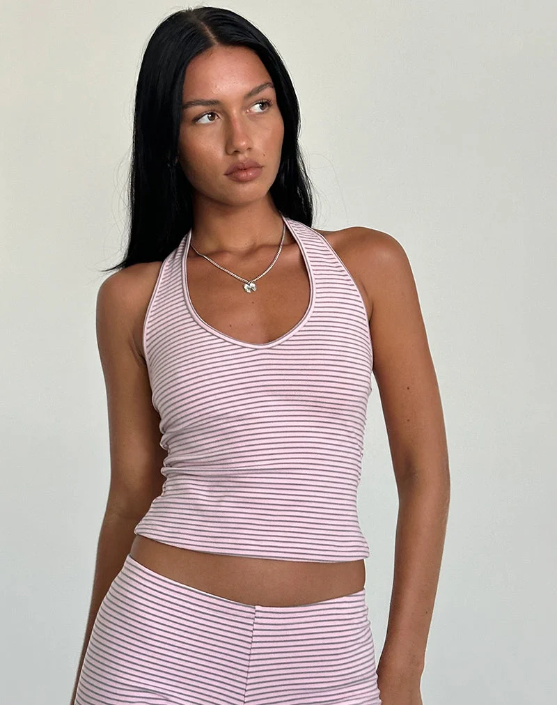 Jules Halter Top in Pink and Grey Jersey Stripe (Top dos nu en jersey rayé rose et gris)