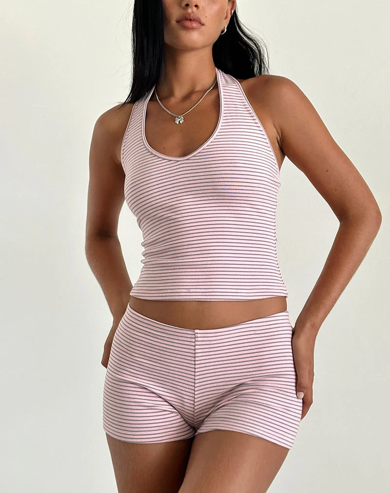 Jules Halter Top in Pink and Grey Jersey Stripe (Top dos nu en jersey rayé rose et gris)