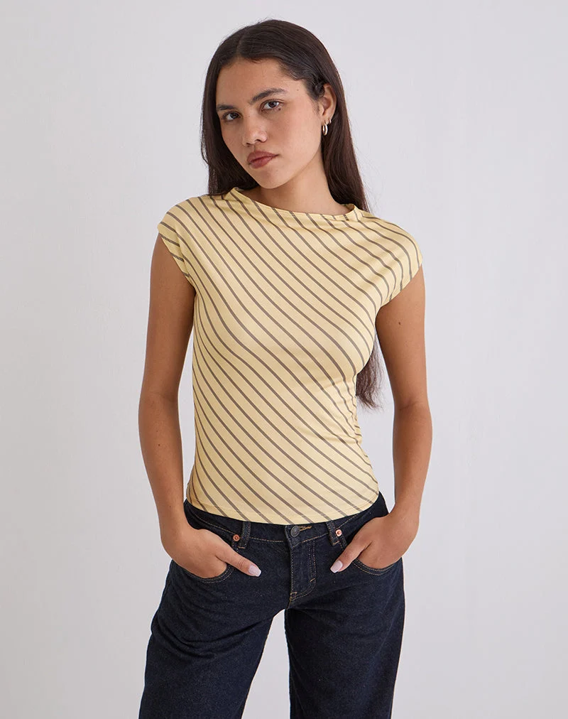 Nova Slinky Top in Yellow Diagonal Stripe (Top fluide à rayures diagonales jaunes)