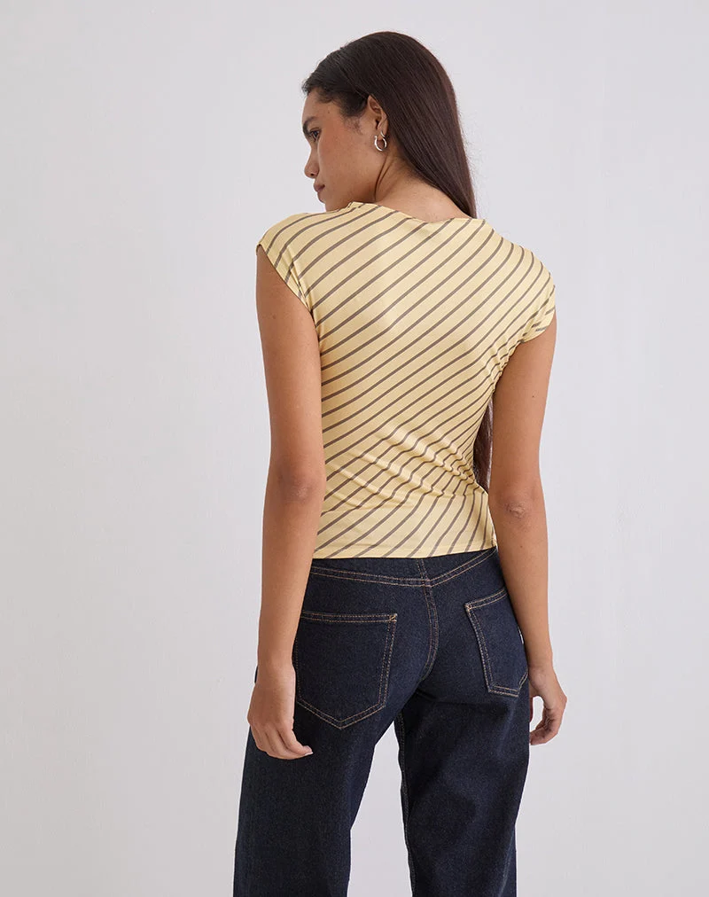 Nova Slinky Top in Yellow Diagonal Stripe (Top fluide à rayures diagonales jaunes)