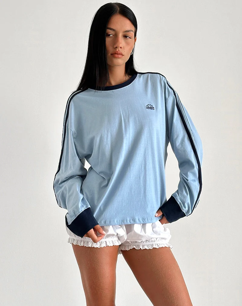 Top à manches longues Prata en bleu Nantucket avec bordures en bleu marine