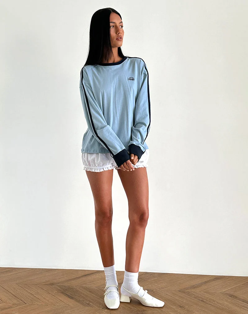 Top à manches longues Prata en bleu Nantucket avec bordures en bleu marine
