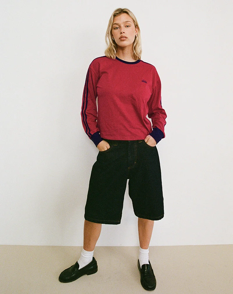 Prata Long Sleeve Top in Adrenaline Red with Navy Binding (Top à manches longues Prata, rouge adrénaline et reliure marine)