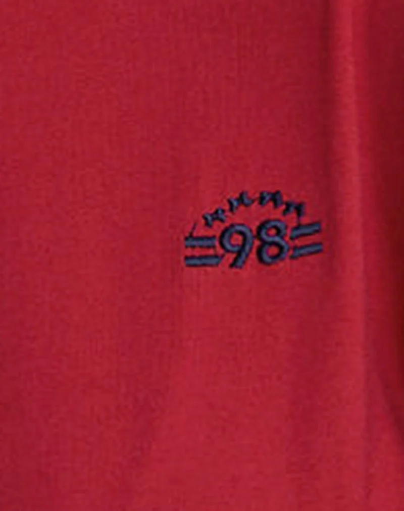 Prata Long Sleeve Top in Adrenaline Red with Navy Binding (Top à manches longues Prata, rouge adrénaline et reliure marine)