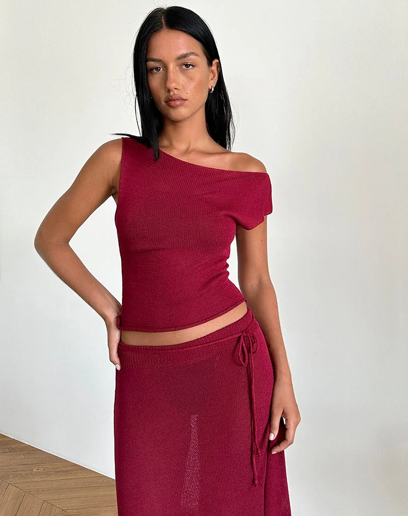 Top Calypso en maille transparente rouge