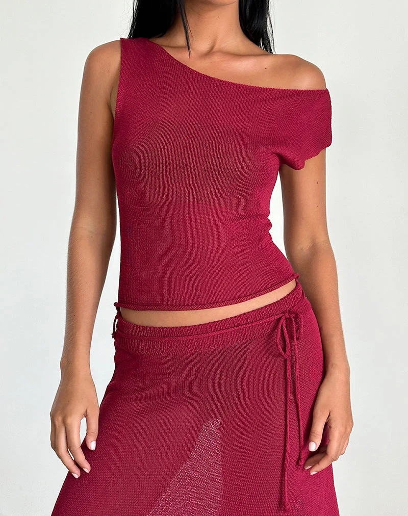 Top Calypso en maille transparente rouge