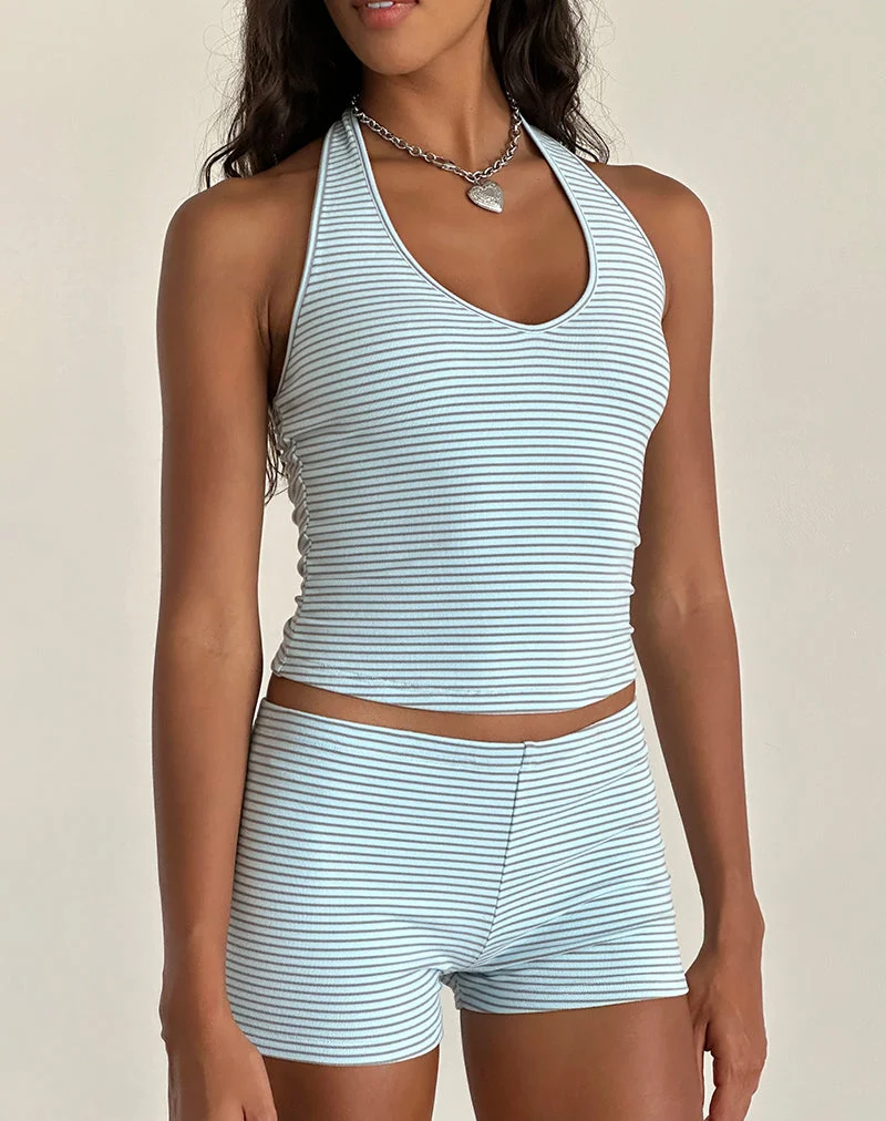 Jules Halter Top in Blue and Grey Jersey Stripe (Top dos nu en jersey rayé bleu et gris)