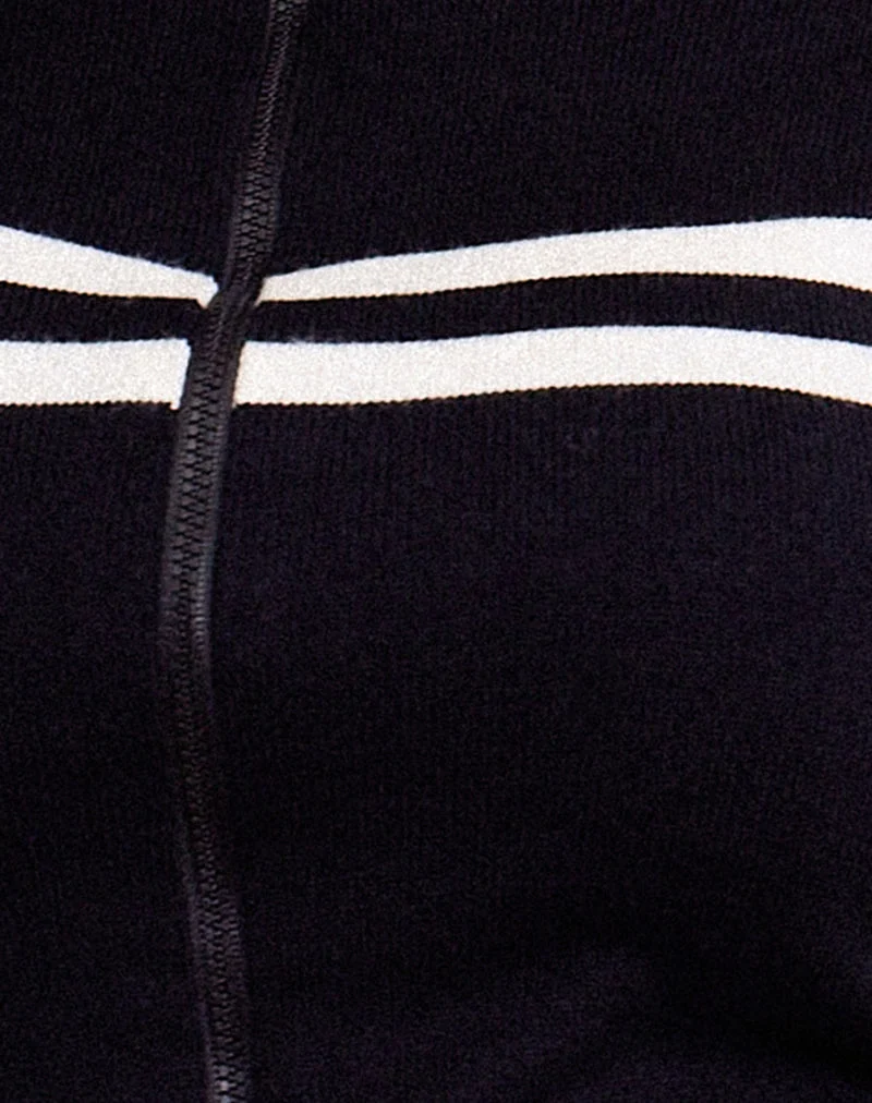 Talisa Zip Through Jacket in Black with White Stripe (veste zippée en noir et rayures blanches)