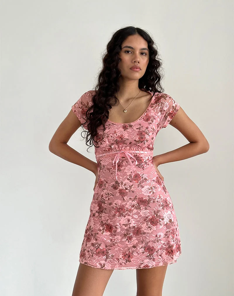 Robe Prinsa en dentelle rose fleurie