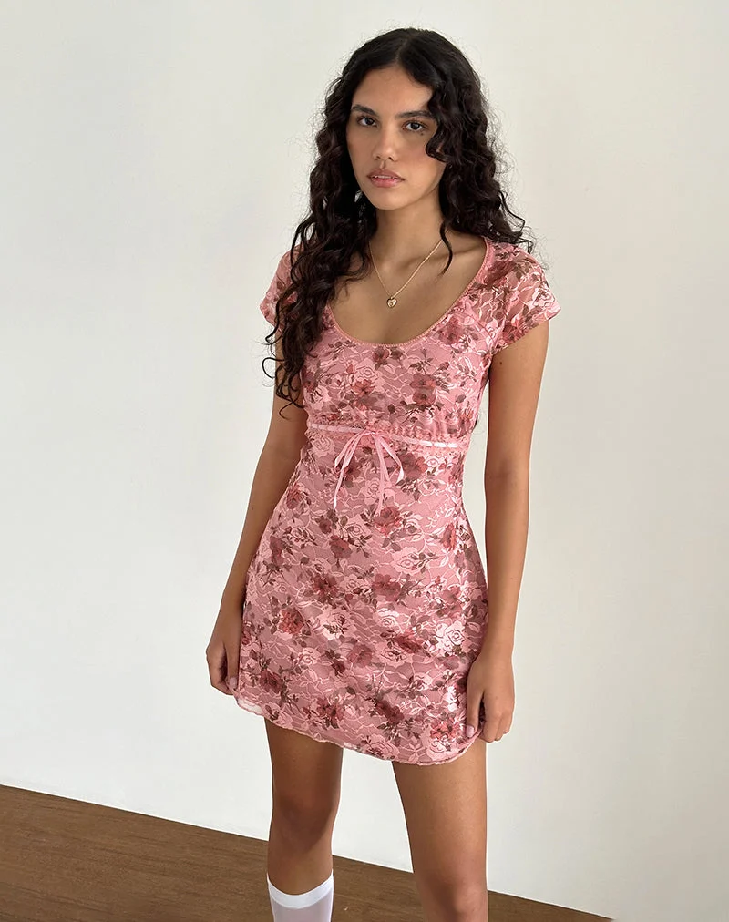 Robe Prinsa en dentelle rose fleurie