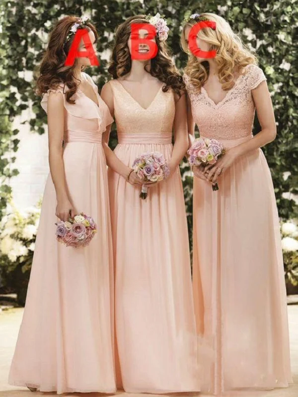 Robes de demoiselle d'honneur en mousseline de soie rose blush dépareillées