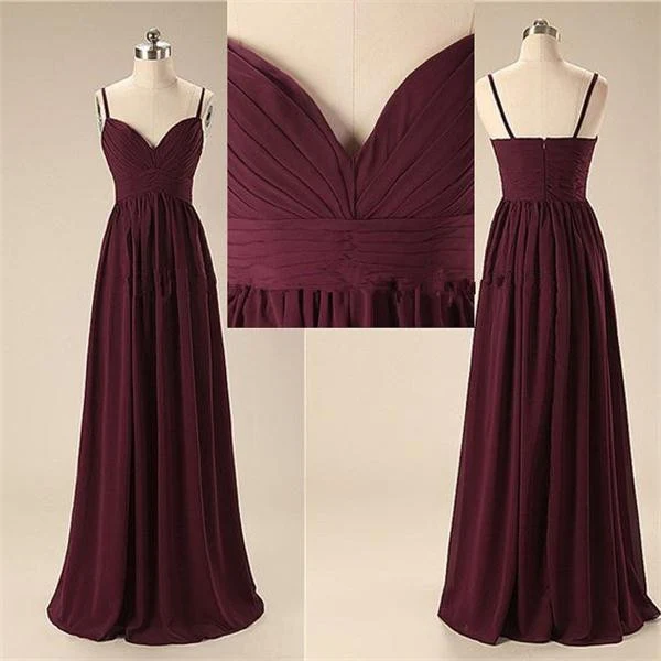 Robes de demoiselle d'honneur bordeaux en mousseline de soie, bretelles spaghetti, longues, moins de 100 ans