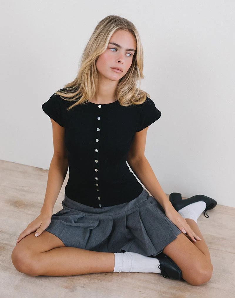 Top Elmira en tricot plat noir