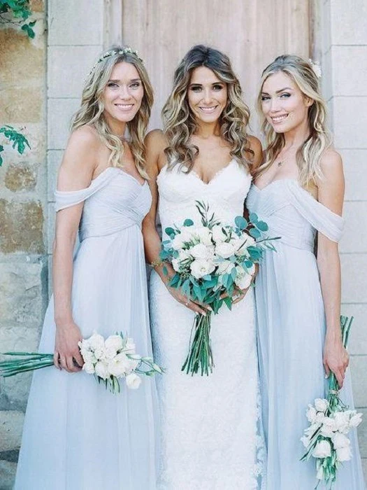 Robes de demoiselle d'honneur Boho bleu clair longues pour robes de demoiselle d'honneur de mariage rustique