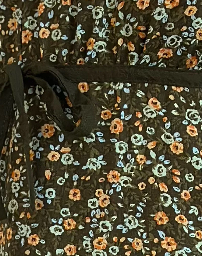 Savio Mini Robe en Grunge Floral Khaki