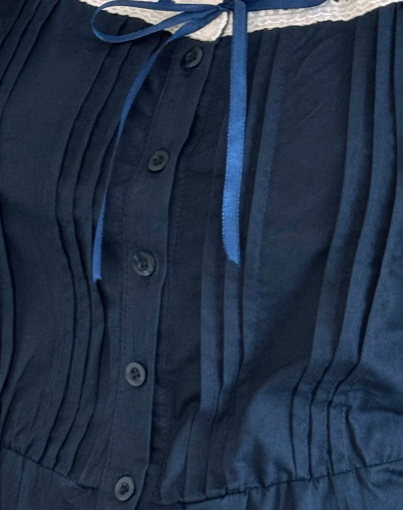 Arhan - Top sans manches en popeline marine avec bordures blanches