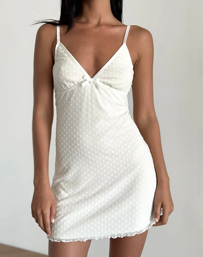Mevila - Mini robe cami en flocon de pois ivoire