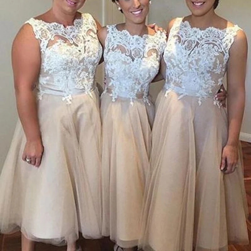 Robes de demoiselle d'honneur vintage en dentelle champagne